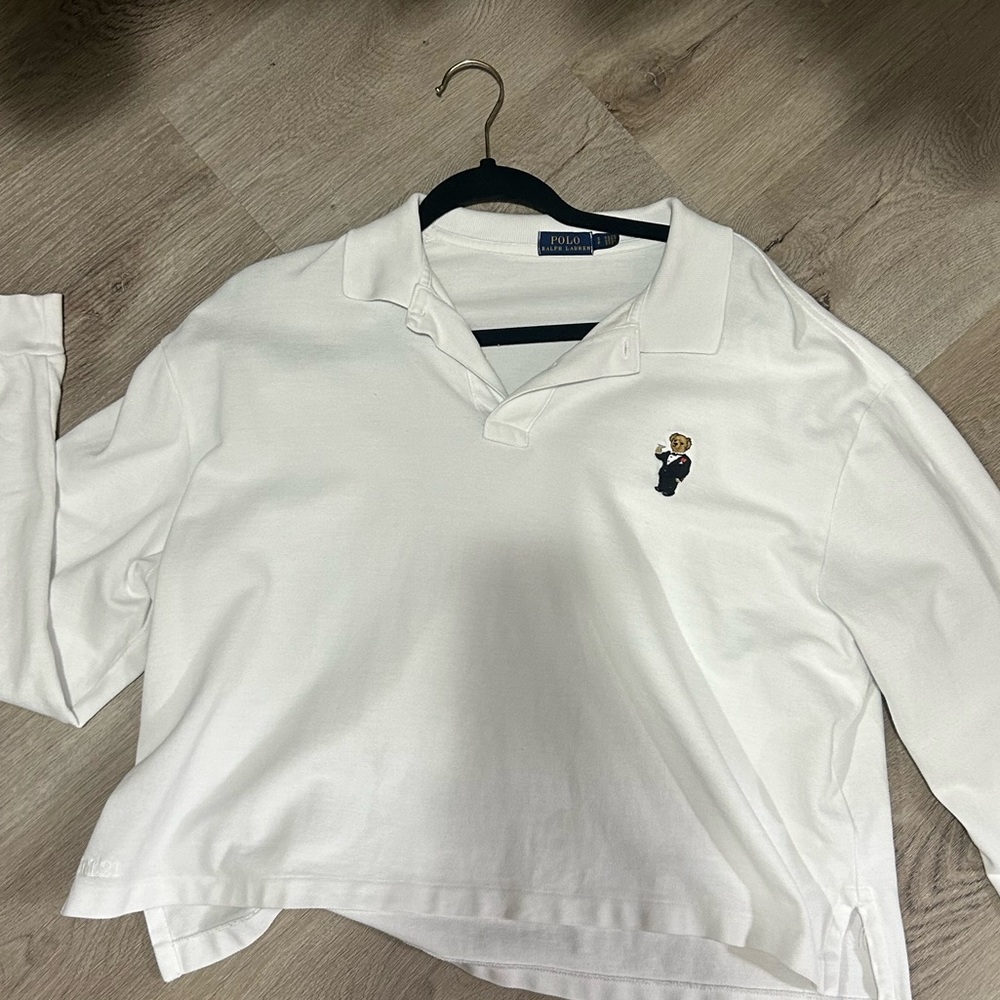 90s Polo Embroidered Bear Collared Shirt White